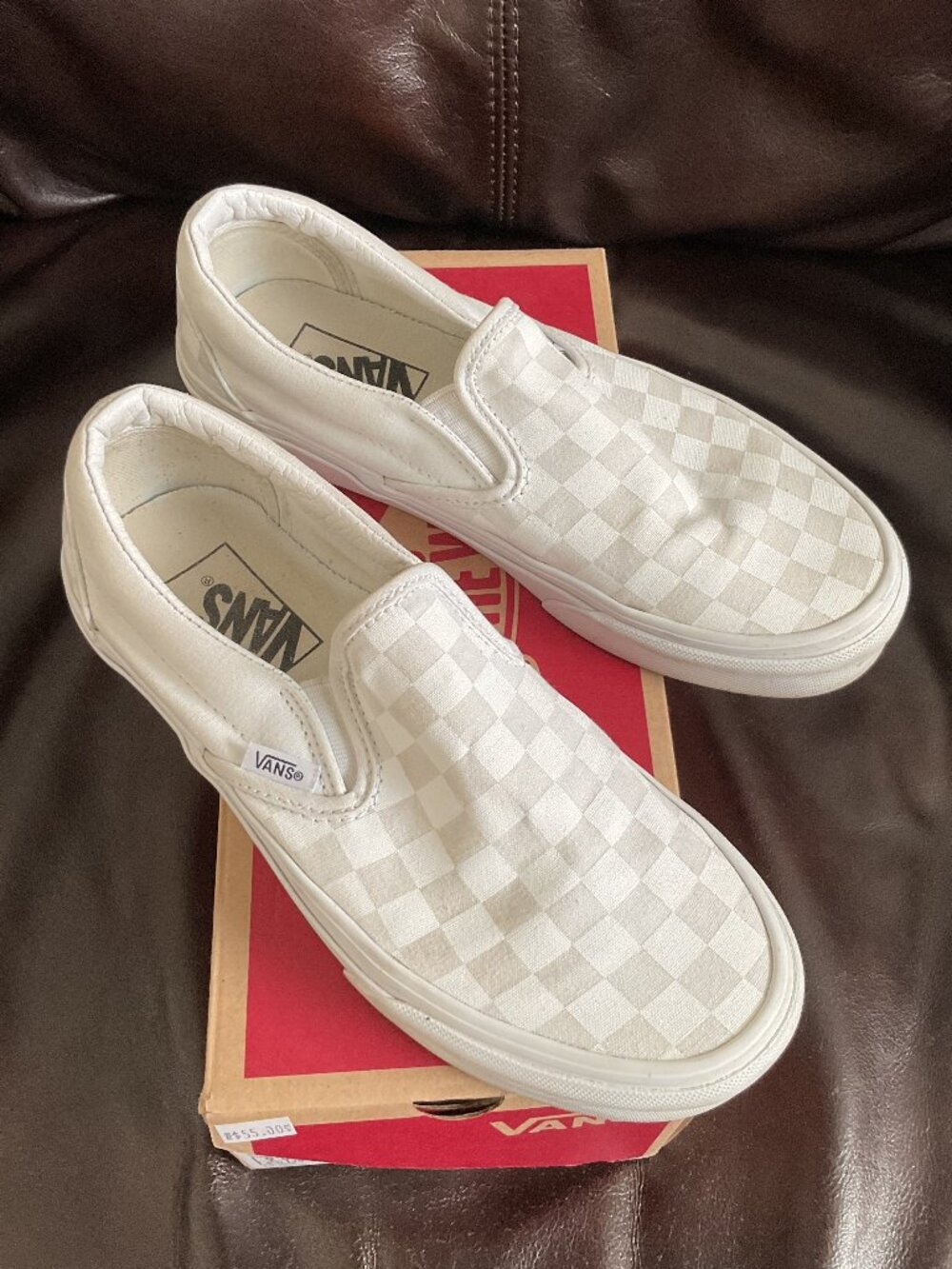 Vans Classic Slip On White Checkered Shoes Mens SZ 6, Ladies SZ 7.5 - Picture 2 of 5